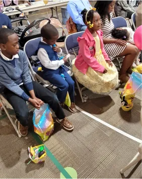 children sitting in church